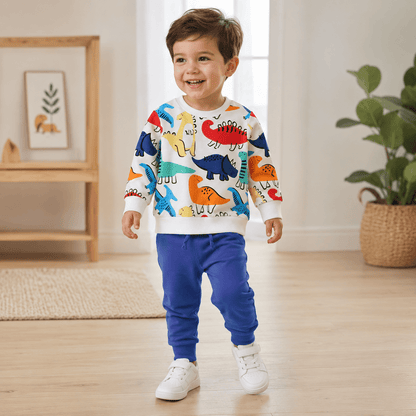 Compleu băieți din bumbac cu imprimeu dino – stil jucăuș | Colorful Dino Joy