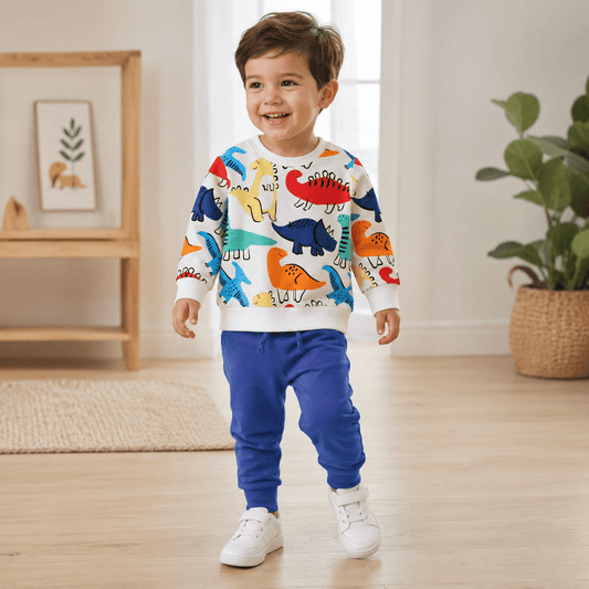 Compleu băieți din bumbac cu imprimeu dino – stil jucăuș | Colorful Dino Joy