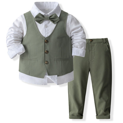 Costum elegant băieți 4 piese verde olive – look natural premium | Olive Charm