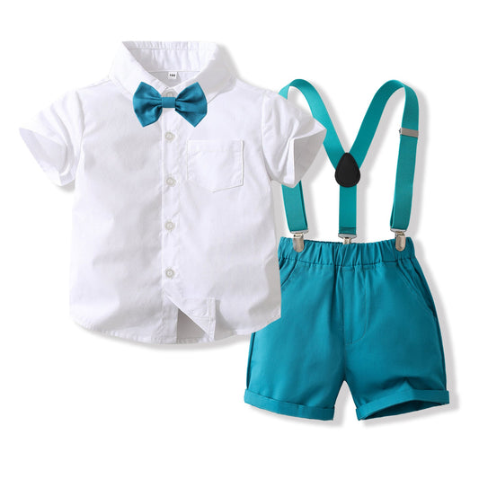 Costum elegant băieți pentru vară, turcoaz – set elegant lejer | Little Tropic