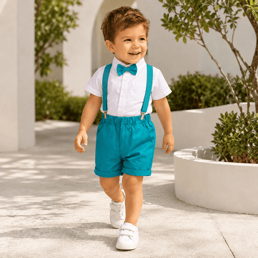 Costum elegant băieți pentru vară, turcoaz – set elegant lejer | Little Tropic