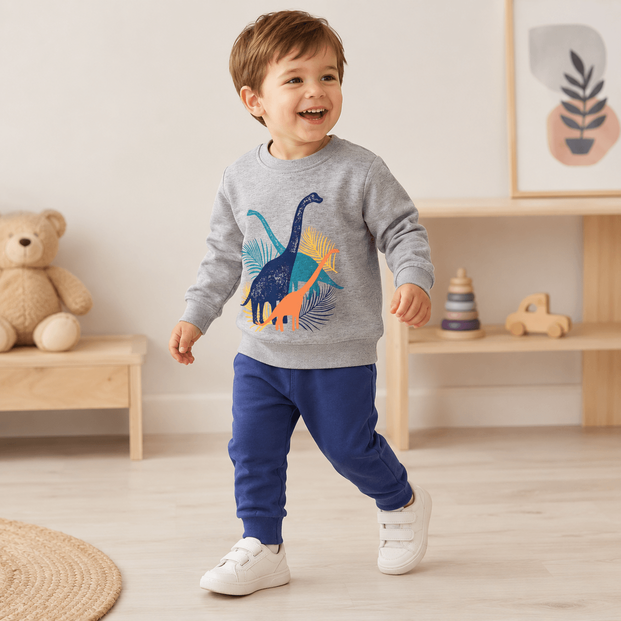 Compleu băieți gri cu imprimeu dino – confort zilnic | Grey Dino Explorer