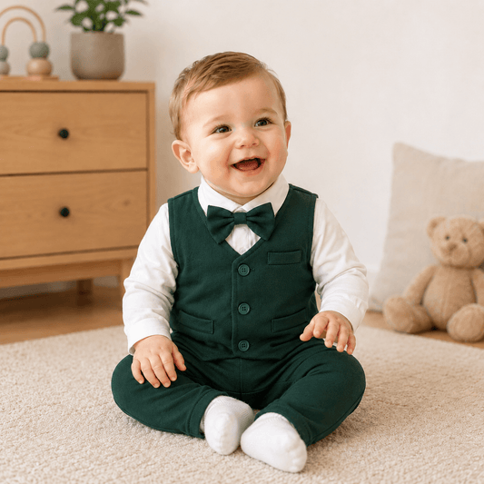 Costum verde botez băieți – stil elegant premium | Little Green Charm