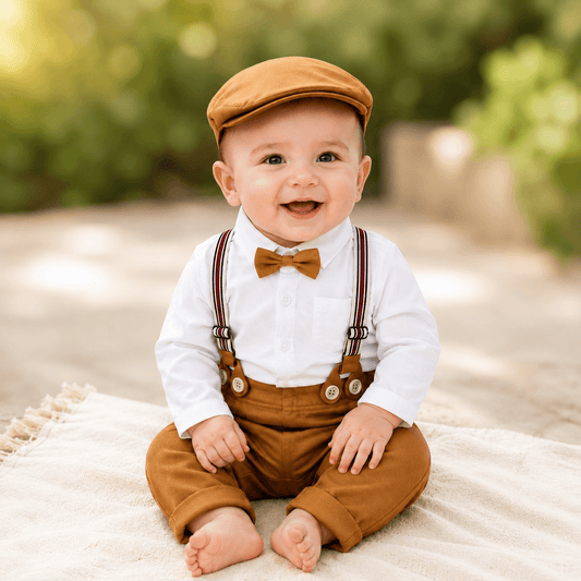 Costum botez băieți maro – set elegant pentru evenimente | Little Chestnut