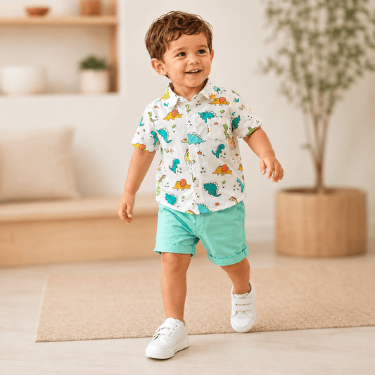 Costum băieți vară cu imprimeu – stil casual elegant | Dino Breeze