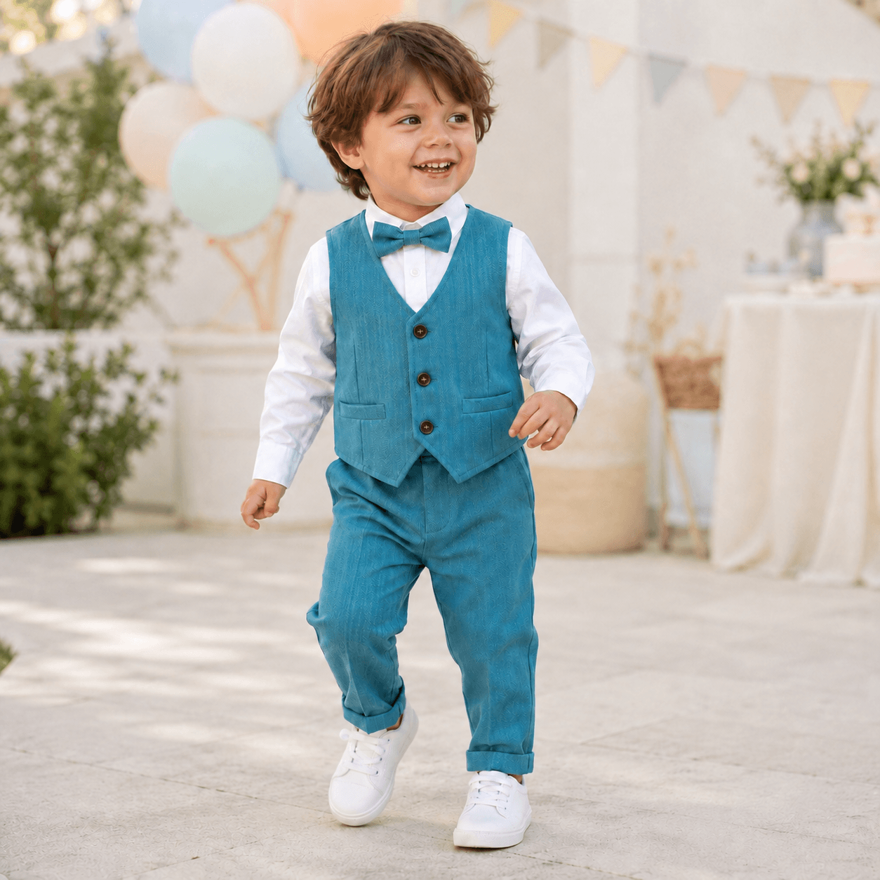 Costum elegant băieți 4 piese turcoaz – perfect pentru primăvară | Tropic Vibe