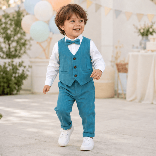 Costum elegant băieți 4 piese turcoaz – perfect pentru primăvară | Tropic Vibe
