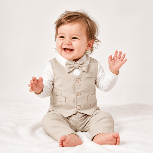 Costum botez băieți crem – elegant și confortabil | Little Vanilla