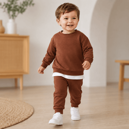 Compleu băieți din bumbac maro – stil casual de sezon | Autumn Vibe