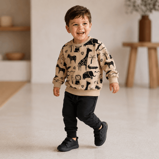 Compleu băieți din bumbac bej – confort zilnic | Beige Wild Charm