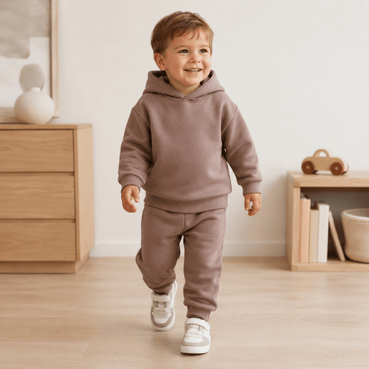 Compleu gros băieți din bumbac maro – confort termic | Cappuccino Cozy