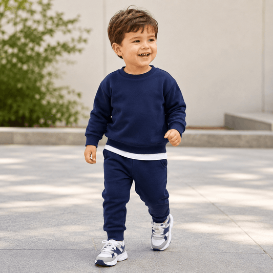 Compleu băieți din bumbac bleumarin – stil clasic casual | Navy Classic Outfit