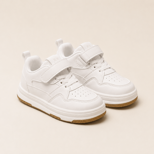 Pantofi copii albi "Classic White" din piele ecologică, cu scai