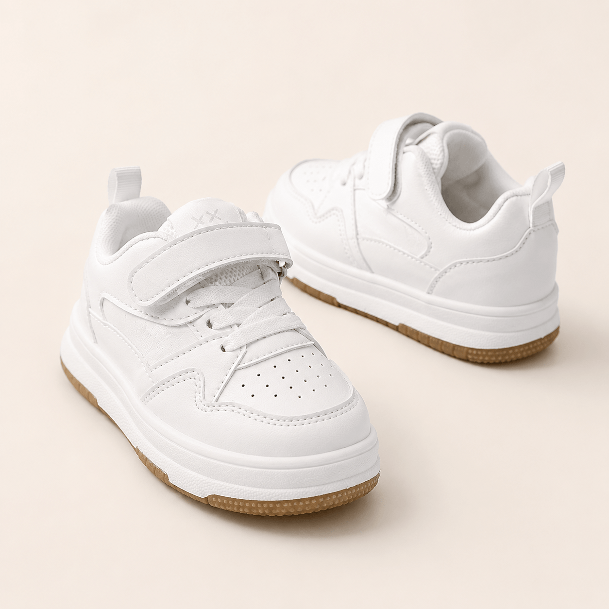 Pantofi copii albi "Classic White" din piele ecologică, cu scai