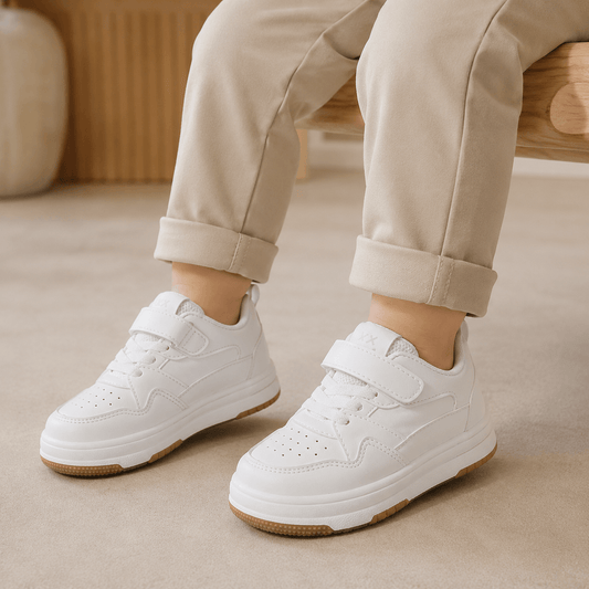 Pantofi copii albi "Classic White" din piele ecologică, cu scai